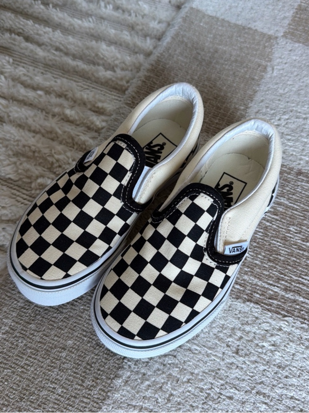 New Vans Kids Checkerboard Slip-On Sneakers in Black and White